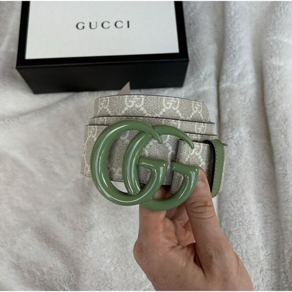 Gucci GG Supreme Beige / Olive Belt - Picture 1 of 6
